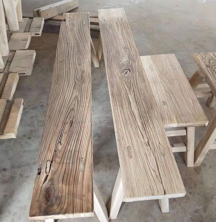 老榆木大板民宿酒楼护墙板楼梯踏步板仿古沙发中堂四件套茶桌