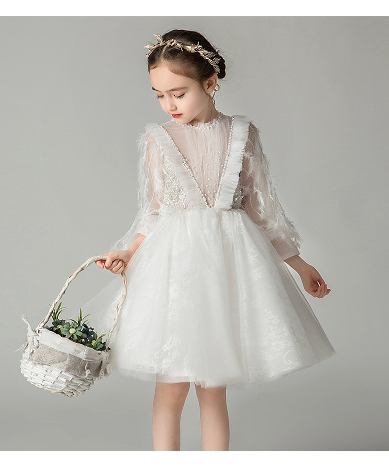 儿童礼服公主裙花童礼服生日白色洋气女童蓬蓬纱小女孩走秀演出服