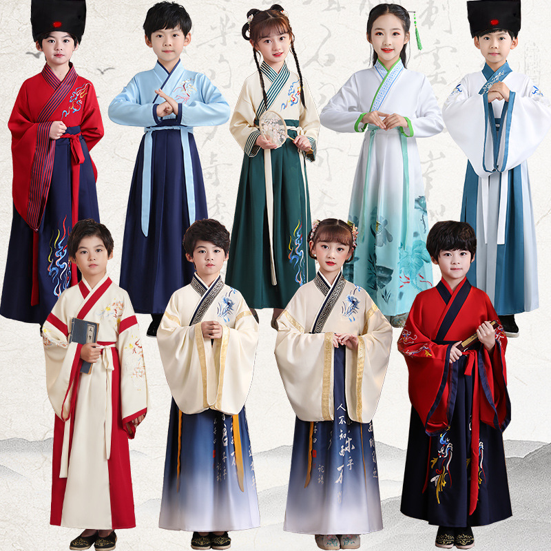 儿童运动会开幕式表演服学生舞蹈服装汉元素班服小学生三字经汉服