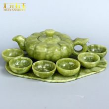 天然南玉茶壶摆件淡绿色玉石玉器茶具套装玉石玉器茶杯茶碗工艺品
