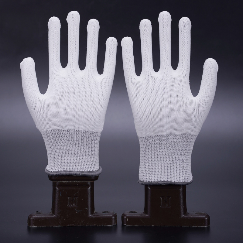 Wholesale 13-Pin White Nylon Labor Protection Work Yarn Knit Breathable Elastic Wear Resistance Close to Hand Dust-Free Nylon Gloves