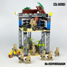 儿童玩具1601B积木拼装沙漠侦察塔台小颗粒模型场景摩托跨境批发