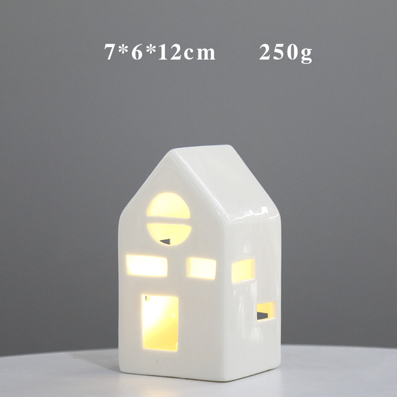 Nordic Style Ceramic House Decoration Hollow Design LED Light Atmosphere Decoration Christmas Crafts Gift Wholesale