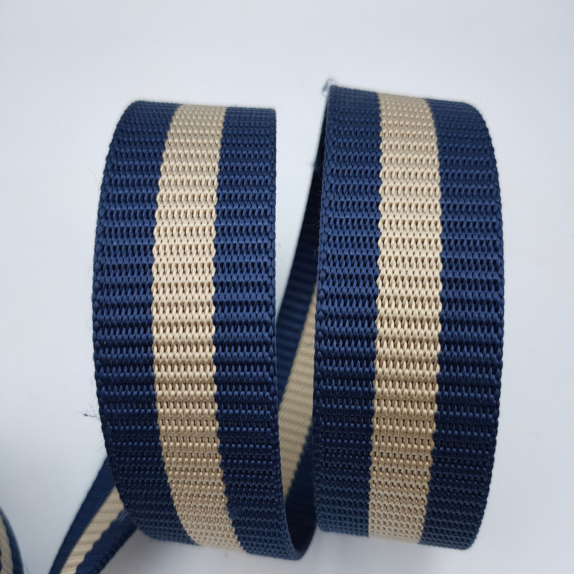 5cm宝蓝间杏色坦克纹织带3.5厘米切条打孔