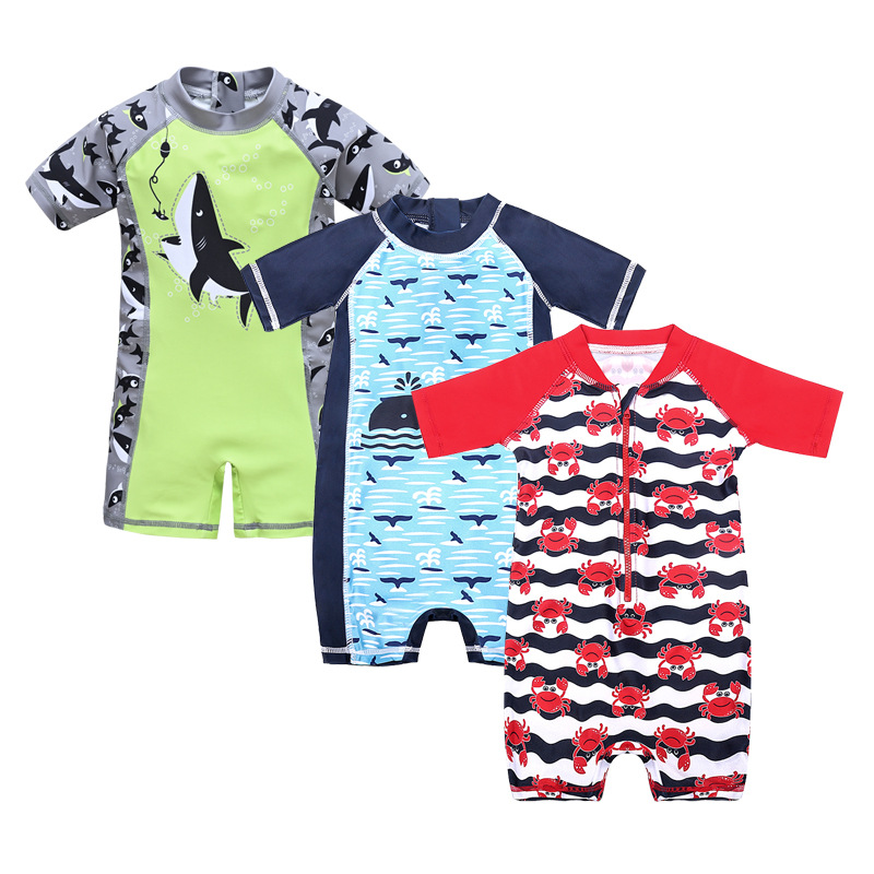 Boy's Swimsuit Cartoon Sun Protection Medium and Large Baby Boy Cute Hot Spring Foreign Trade One-Piece Swimsuit for Children Factory Wholesale