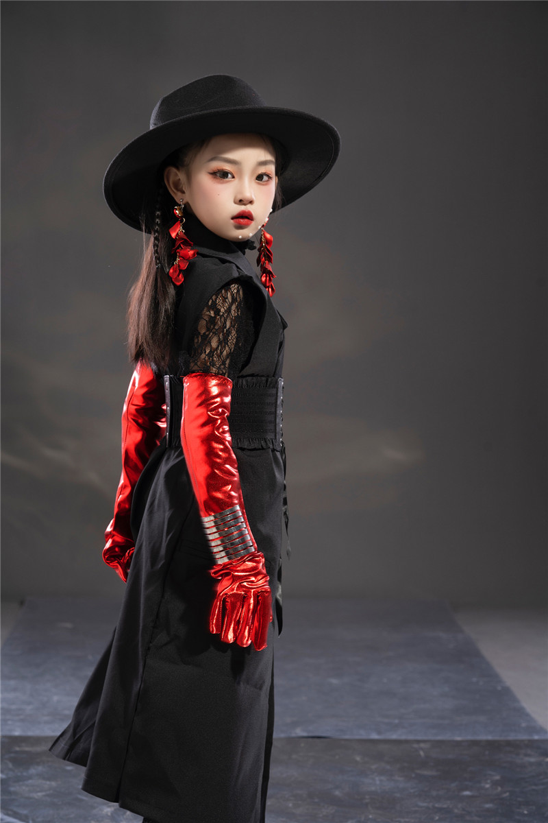 女童潮服复古港风chic时尚走秀套装个性机车演出服硬糖摇滚男童6