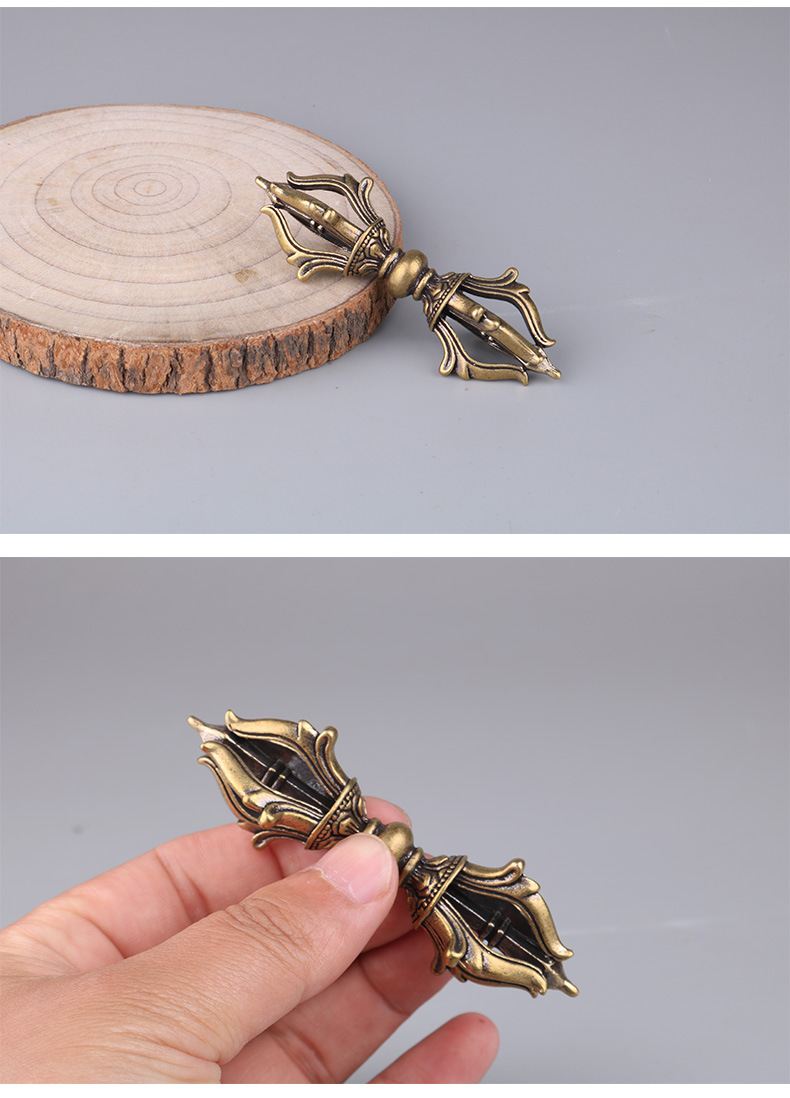 黄铜金刚杵护身杵尼泊尔密宗法器摆件小号摆饰挂饰佛教降魔杵复古