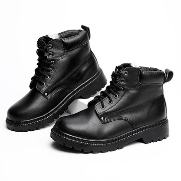 新款冬季毛皮鞋加厚羊毛保暖棉皮鞋男户外登山靴战术靴