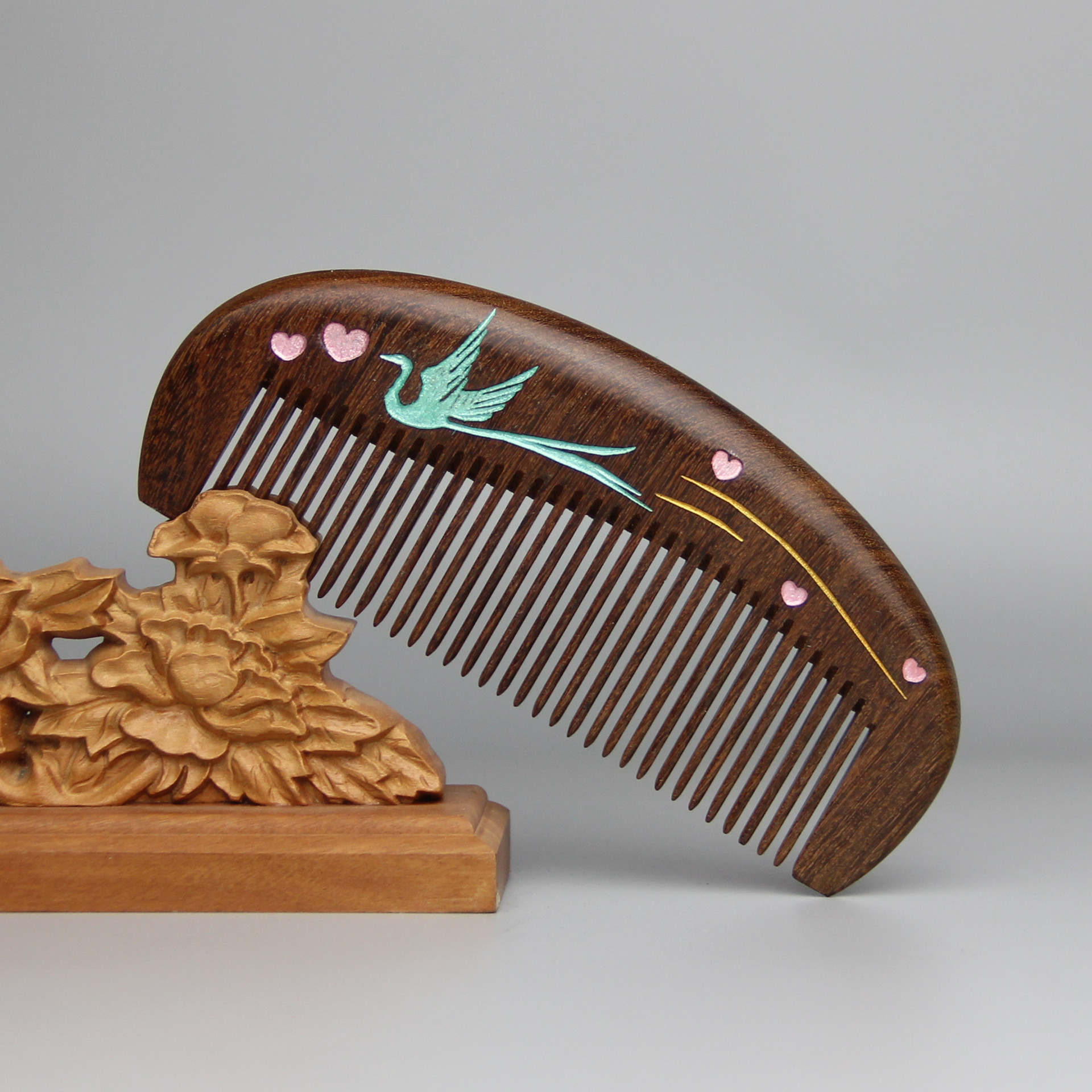 Natural Ebony Golden Sandalwood Ebony Wooden Comb Log Health Massage Small Comb Inscribed Gift Logo Gift Box Packaging