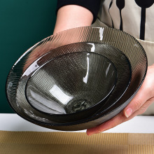 INS北欧简约风烟灰条纹玻璃水果碗现代创意客厅家用茶几沙拉碗盘