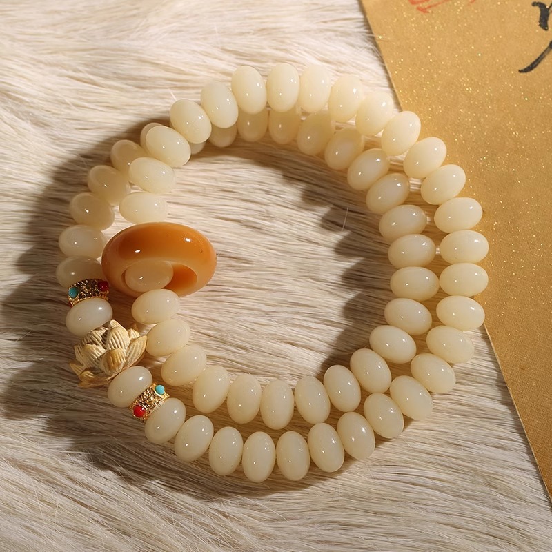 玉化白玉菩提文玩手串双圈算盘珠菩提子佛珠念珠手链抖音爆款女