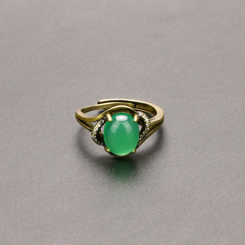 跑江湖货源批发复古铜镶嵌马来玉翡翠戒指指环绿玉女精美饰品戒子