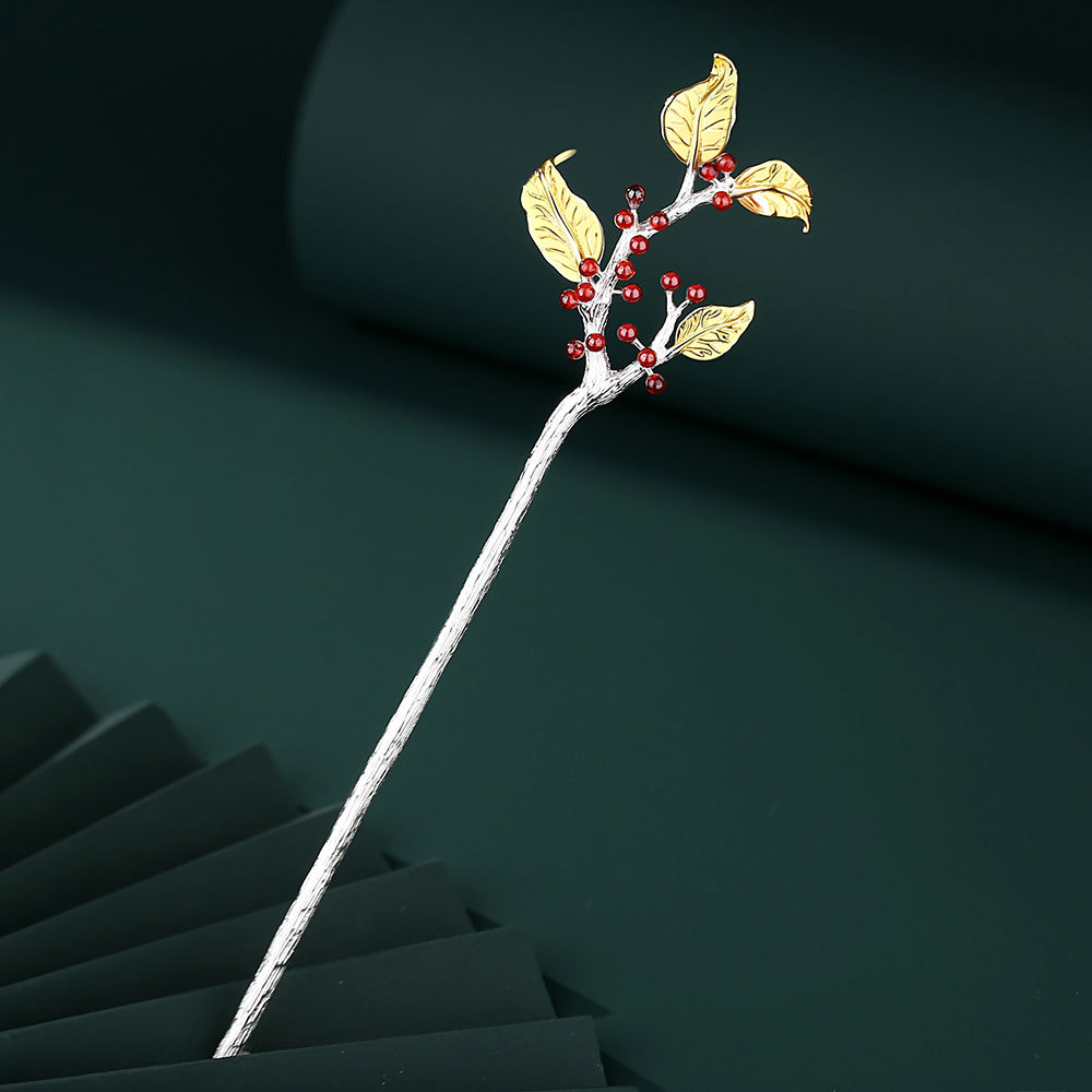 相思红豆丨s925纯银发簪批发古风高级感现代新中式红石榴石银簪子