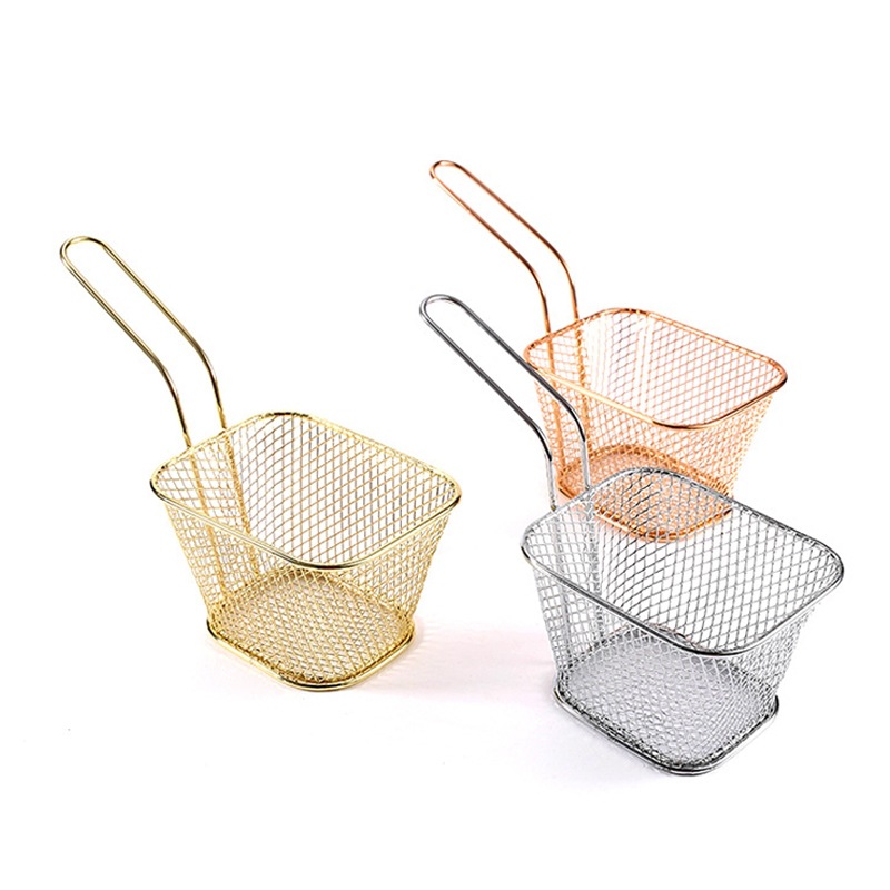 Cross-Border Stainless Steel French Fries Fried Basket Western Food Snack Food Basket Fried Mesh Basket Oil-Proof Oil Draining Rack Basket Rack