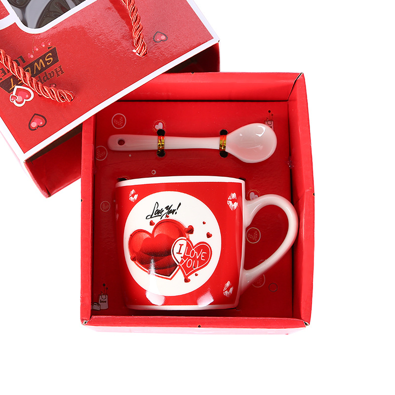 Valentine's Day Cup Ceramic Cup Water Cup Coffee Cup Valentine's Day Gift Can Be a Guest Logo Portable Gift Box Packaging