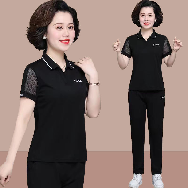 中年妈妈夏装套装女装薄运动服2024夏季新款中老年短袖洋气两件套