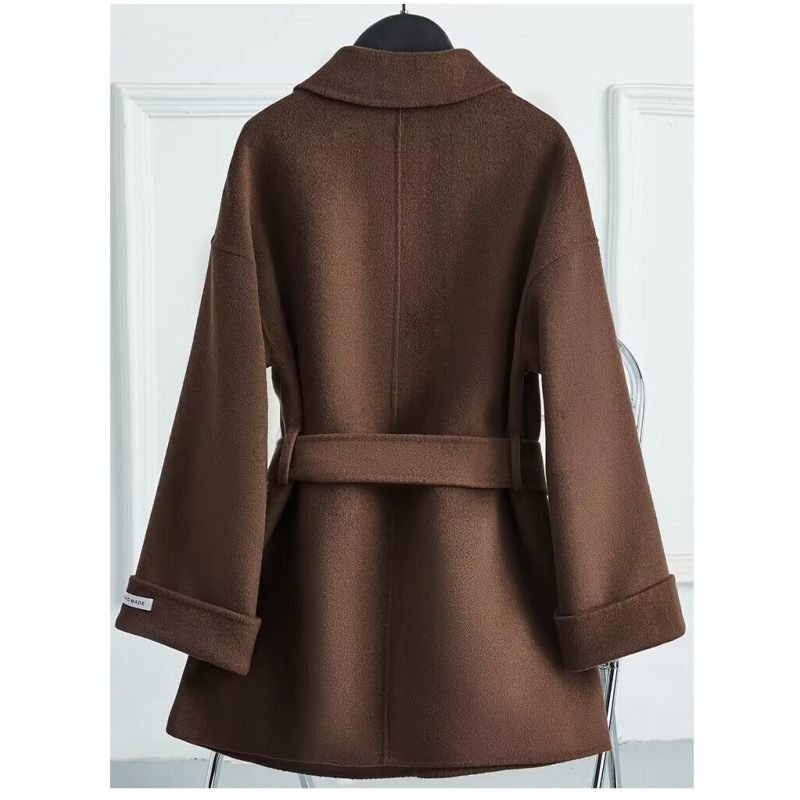 春秋冬季100%纯羊毛呢外套短款双面羊绒大衣女士中长款小个子