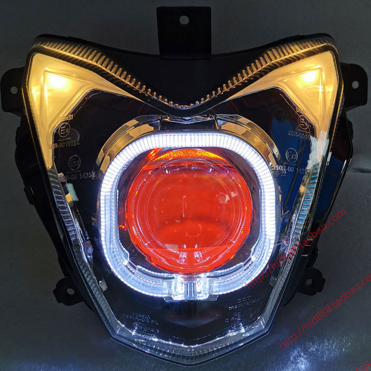 适用钱江黄龙300 黄龙600改装海5 led双光透镜天使眼大灯总成