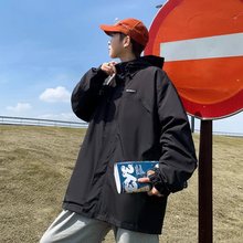 高街美式工装夹克防水防风冲锋衣男春秋宽松ins潮流连帽开衫外套