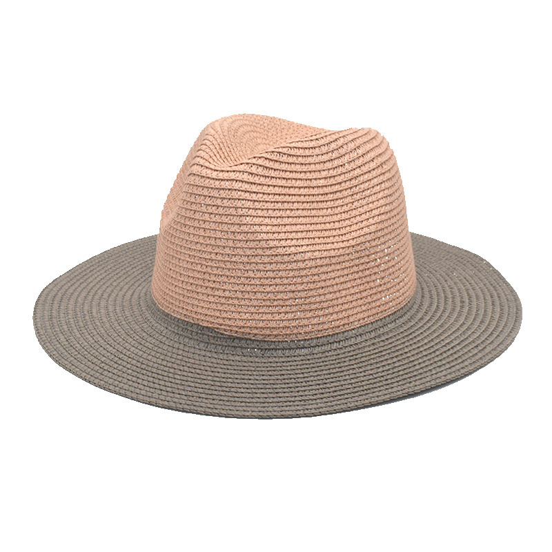 Cross-Border New Arrival Fashion Stitching Straw Hat Men and Women British Outdoor Travel Sun Protection Sun Hat with Wide Brim Two-Color Straw Hat