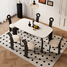黑白撞色现代简约实木餐桌家用小户型8人岩板方桌1.8m长方形桌子