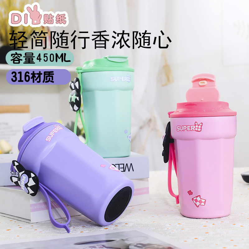 Internet Celebrity Girl Office Good-looking Cute Vacuum Stainless Steel Cup with Rope Handle Portable Direct Drink Coffee Cup