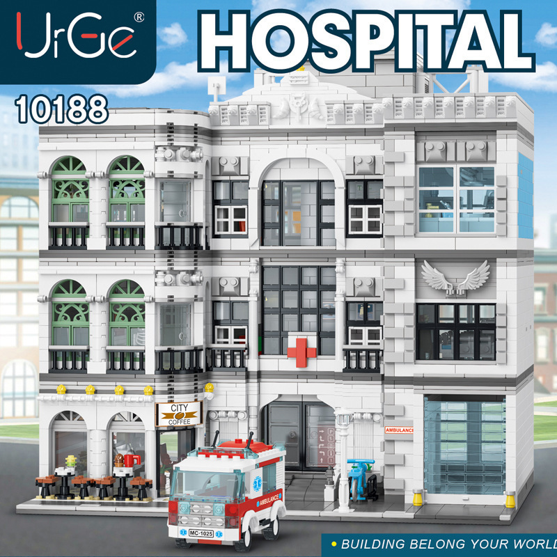 UG10188街景系列医院救护车建筑模型小颗粒益智拼插积木玩具10190