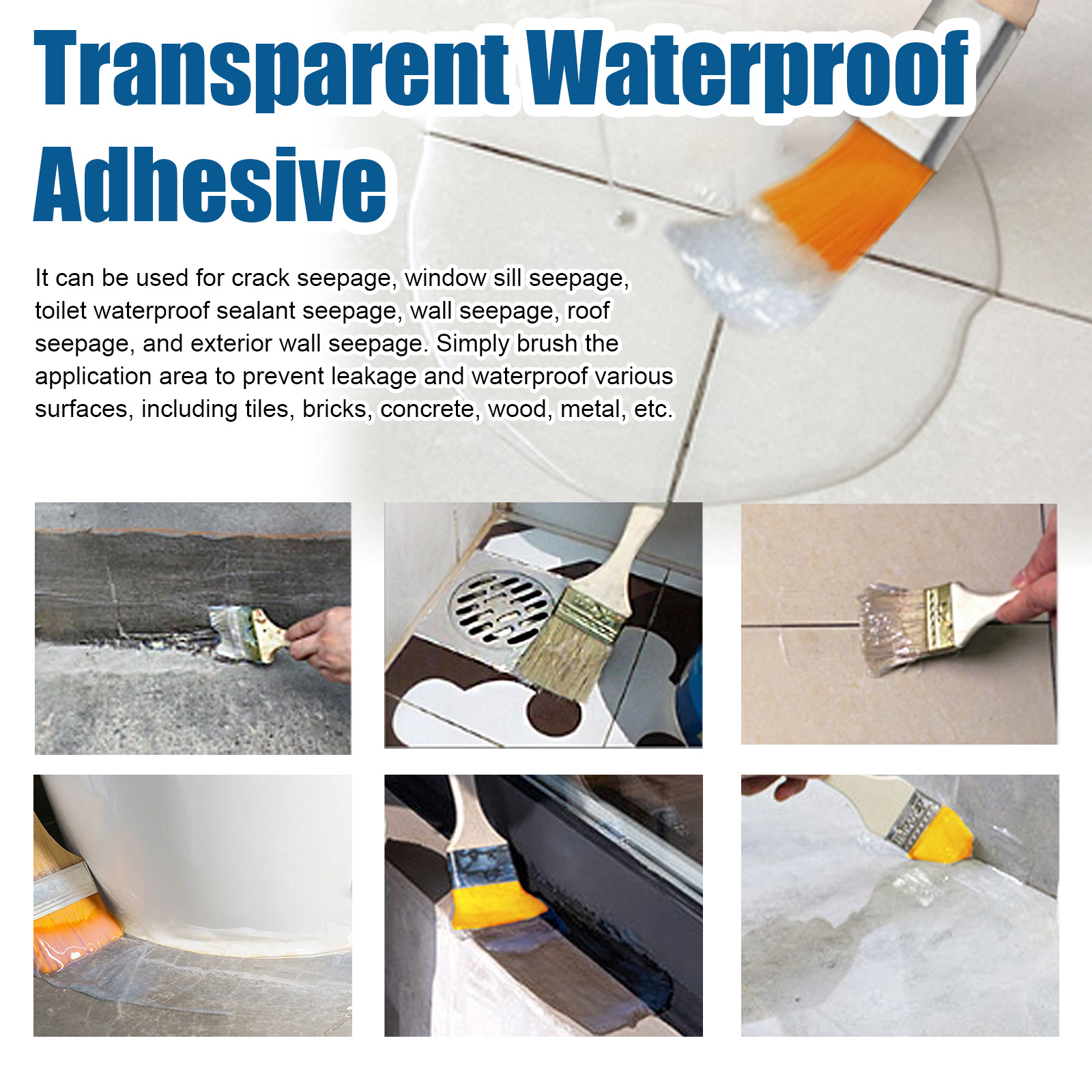 Jue-Fish Transparent Waterproof Adhesive Transparent Waterproof Coating Bathroom Balcony Anti-Smashing Brick Roof Leak-Proof Adhesive