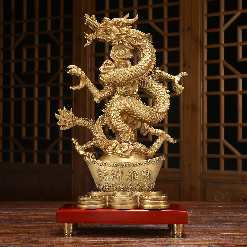 纯铜元宝龙摆件招财进宝生肖龙做生意朋友开店开业礼物客厅办公桌