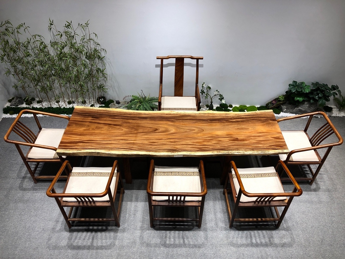 胡桃木实木大板茶桌椅组合老板桌办公桌书画桌自然边禅意茶台原木