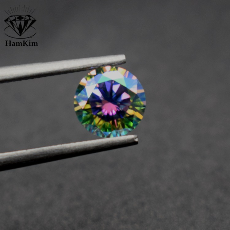 幻彩色莫桑钻moissanite圆形仿钻镀彩碳化硅尖底钻首饰镶嵌主石