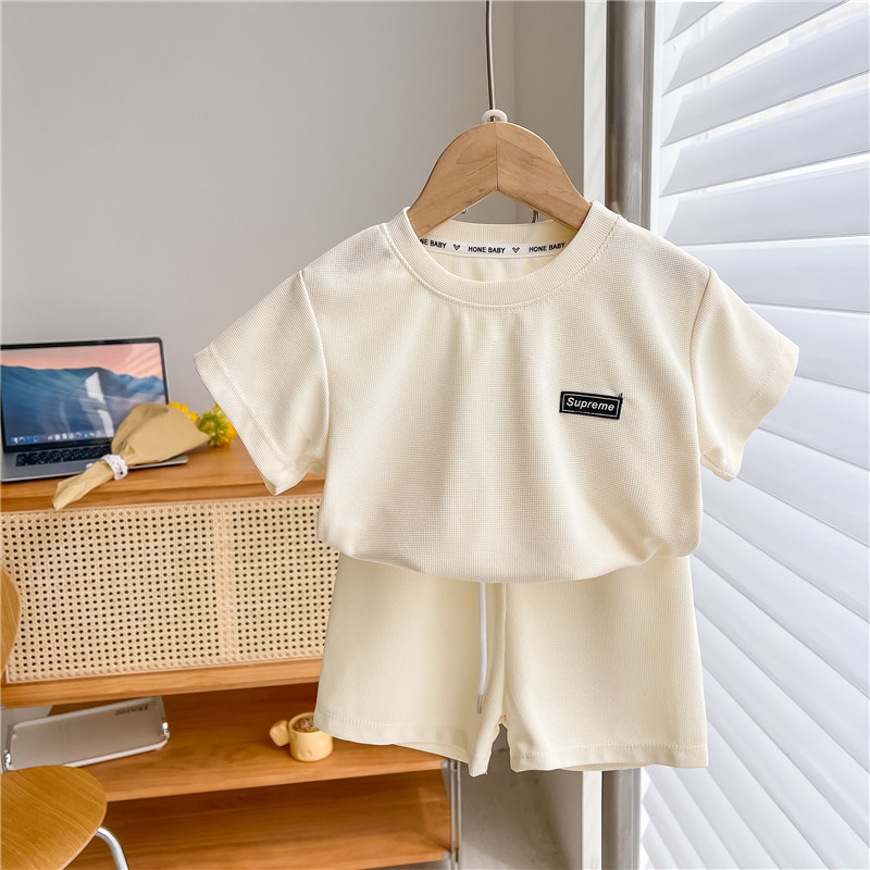 Children's Summer Short Sleeve Suit Girls' Short Sleeve Shorts Solid Color Suit Boys' Half Sleeve Sports Suit Trendy