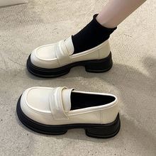 厚底增高白色小皮鞋女2024新款英伦风法式复古粗跟一脚蹬玛丽珍鞋