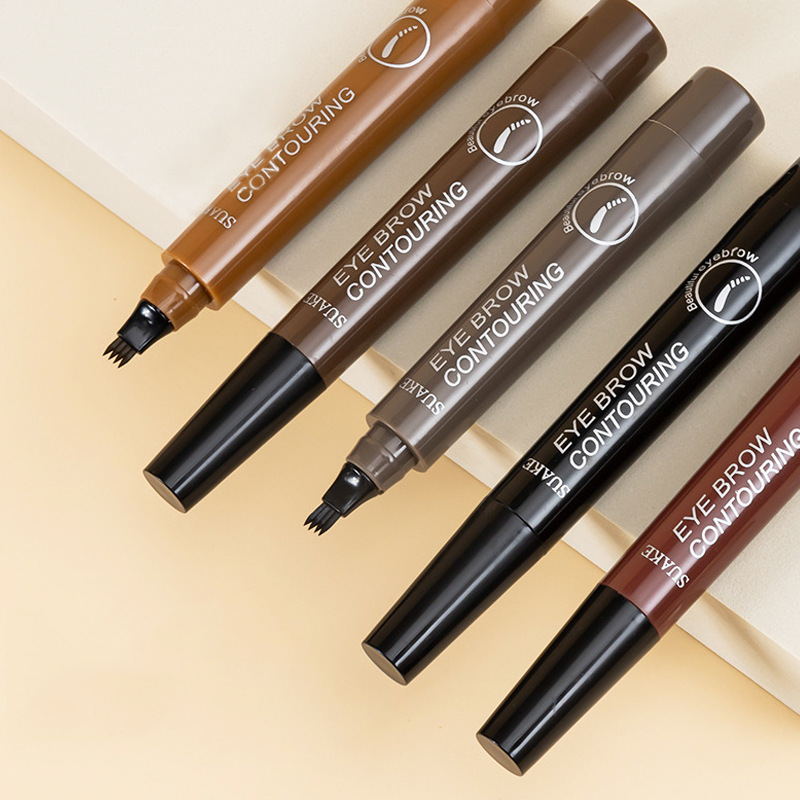 Korean Style Micro-Carved Four-Fork Eyebrow Pencil Simulation Native Eyebrow Sweat-Proof Long Lasting Smear-Proof Makeup Liquid Water Eyebrow Pencil Cross-Border Hot Selling