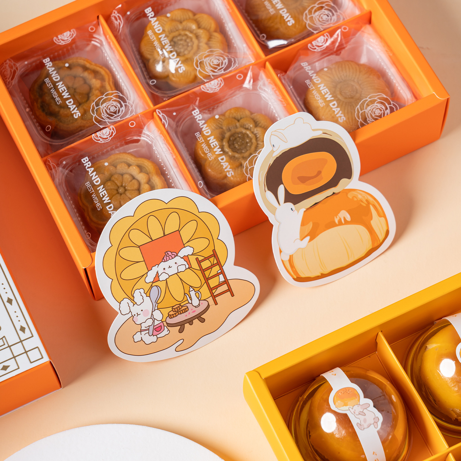 盒子可爱说明通卡蛋黄月饼包装流卡通食用酥心卡片礼盒小贴士烘焙