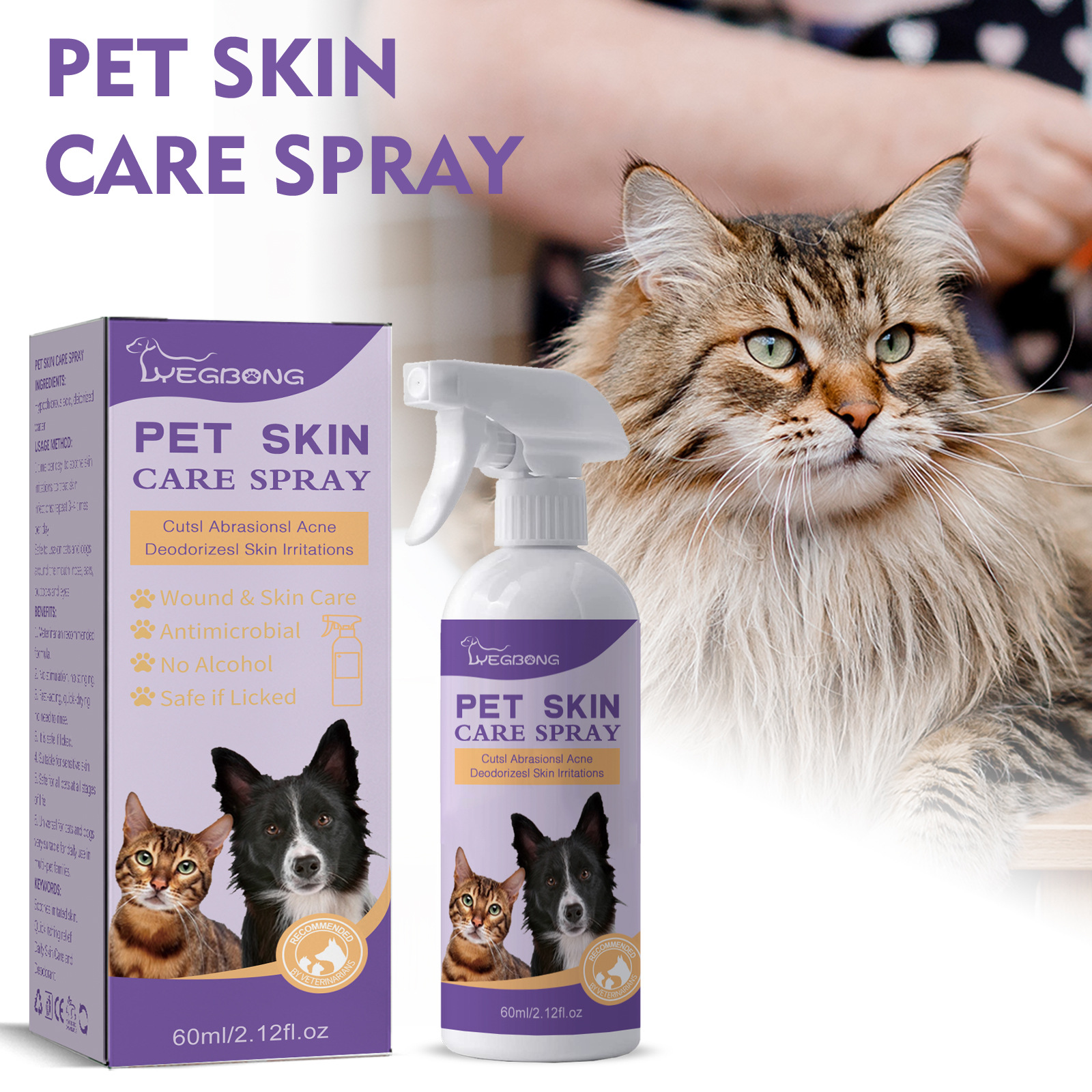 Yegbong Pet Relieve Skin Spray Relieve Dog Cat Skin Itching Cleaning Care