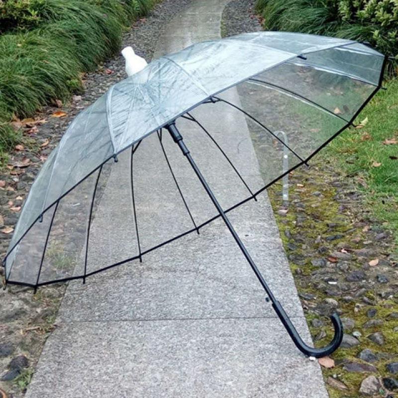 电瓶车雨衣带套伞16骨自动弯钩透明伞长柄小清新不滴水伞套伞可定