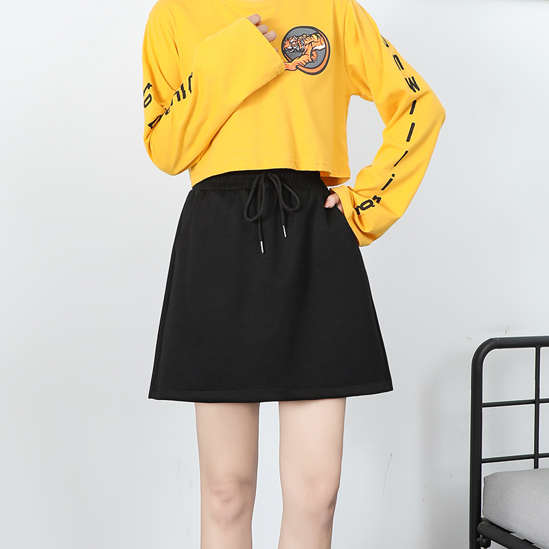 Spring/Summer 2022 A- line Skirt Skirt Anti-Exposure Skirt High Waist Elastic Stretch Pocket Skirt Slimming Women's Black Skirt