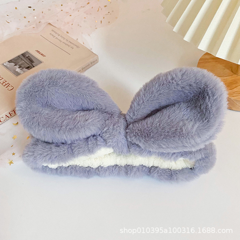 Plush Big Ears Hair Band Soft Little Rabbit Fur Women's Face Wash Makeup Absorbent Comfortable Hair Band Factory Direct Supply