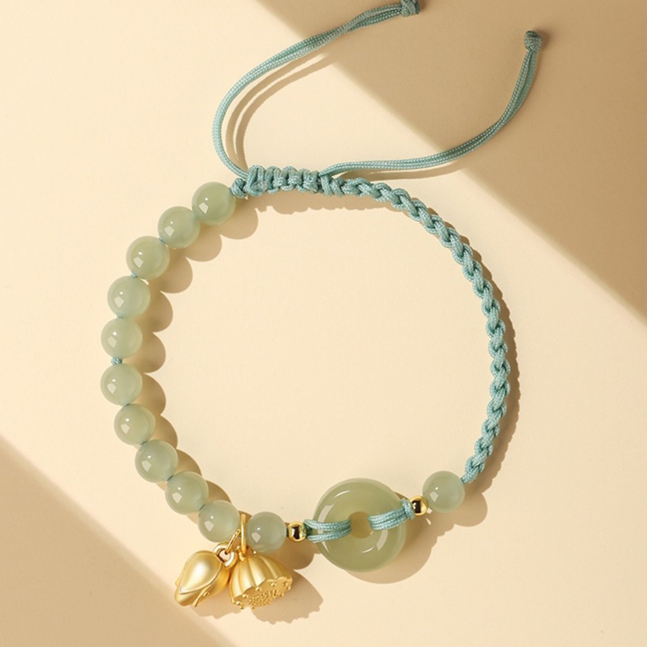 925银两世欢平安扣和田玉编绳手链手串礼物送女朋友