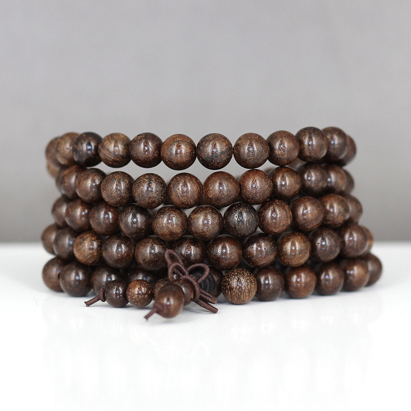 皮灰木手链108颗念珠 佛珠仿土药沉香皮黑木风车厂家一件代发