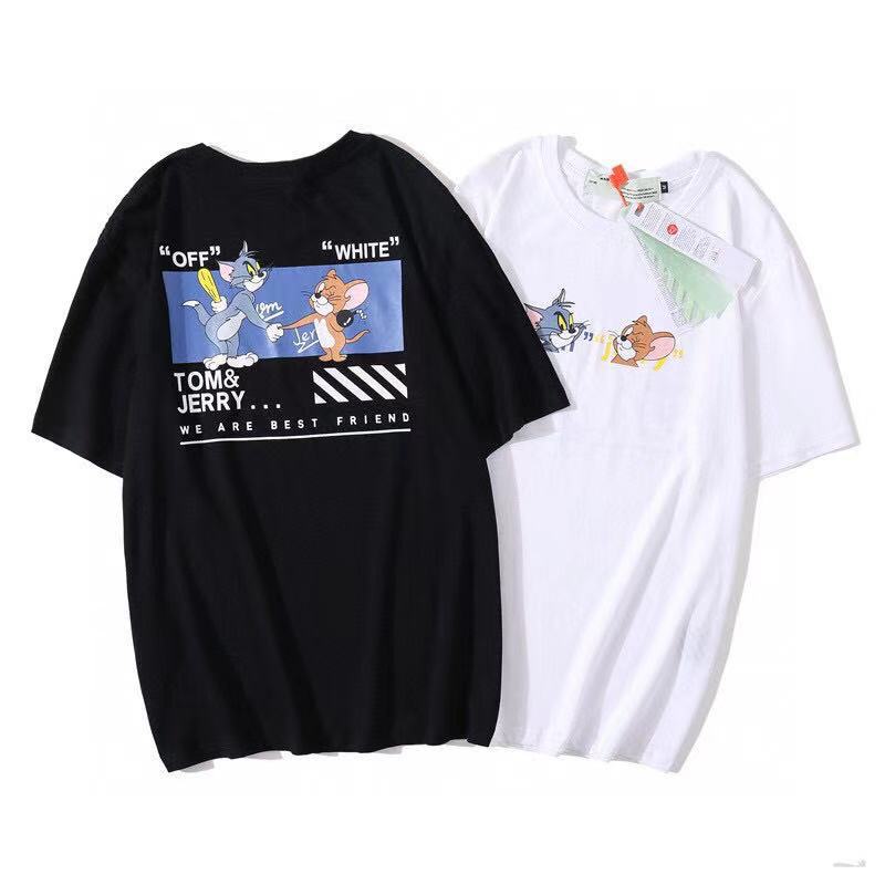 2021春夏新款 off 联名猫与老鼠和平握手男女同款短袖一件批代发