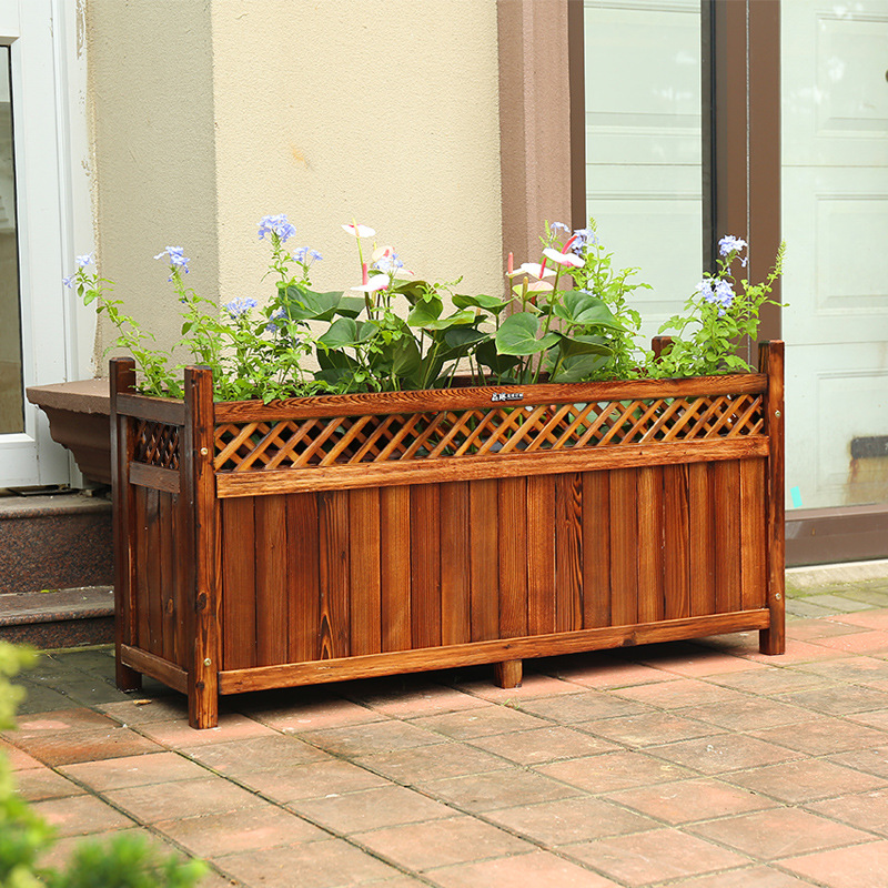 户外防腐木花箱大号实木花槽庭院碳化木种菜花盆室外长方形种植箱