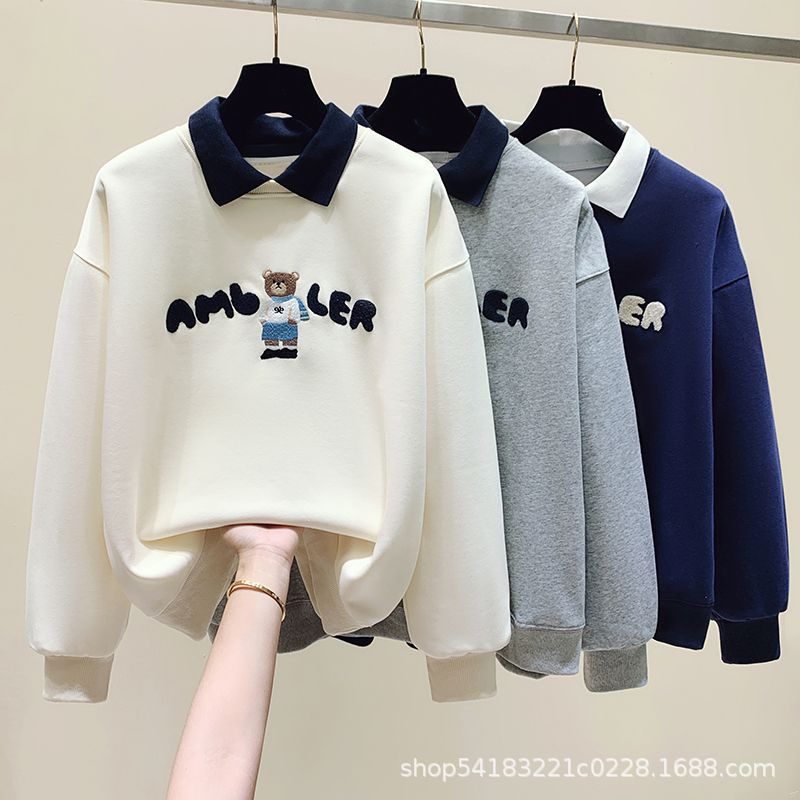 sweater women‘s 2023 autumn and winter korean style new loose polo collar fake two-piece coat top live stall wholesale