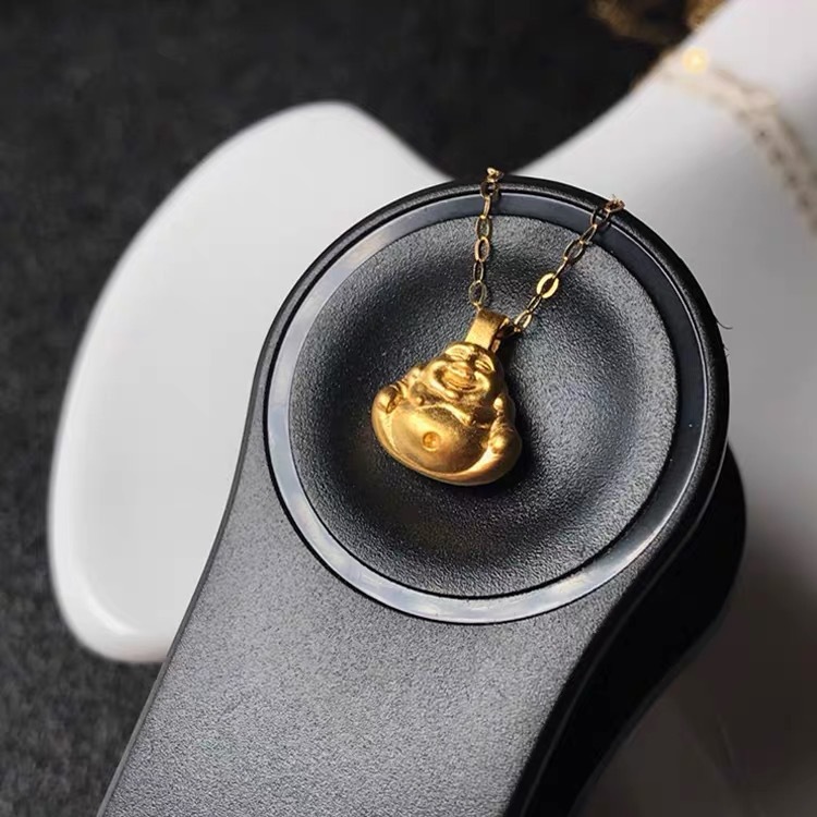 金吊坠新品18k足金黄金项链3d硬金999足金小金佛弥勒佛吊坠笑面佛
