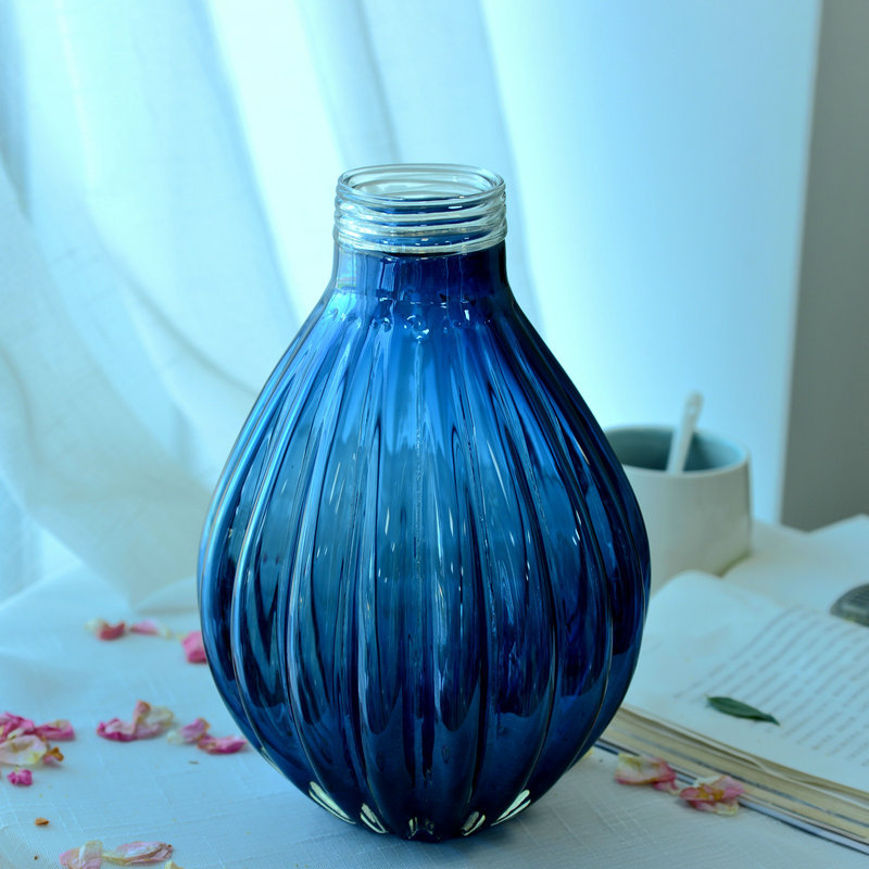 家居水培装饰花瓶蓝色系桌面摆件 干花插花玻璃花器工艺品