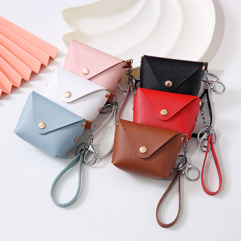 Korean Style Creative Trending Popular Personalized Keychain Bag PU Leather Carrying Strap Coin Purse Mini Storage Bag