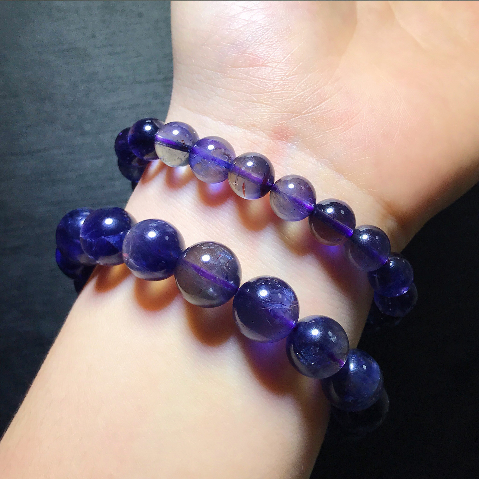 天然堇青石老矿蓝水晶手串紫萝蓝圆珠单圈蓝宝石手链血点堇青
