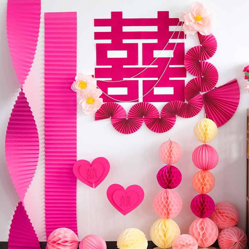 婚房布置粉色套装结婚房间装饰客厅男女方新房卧室喜字拉花背景墙