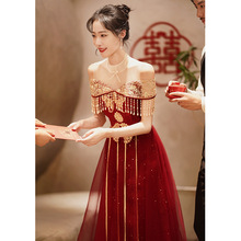 中式敬酒服新娘2024新款夏季酒红色结婚中国风秀禾服回门便装礼服